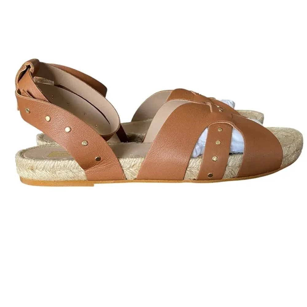 Bruno Magli Perla Cognac Brown Leather Sandals Gold Studded NWTS NIB size 10